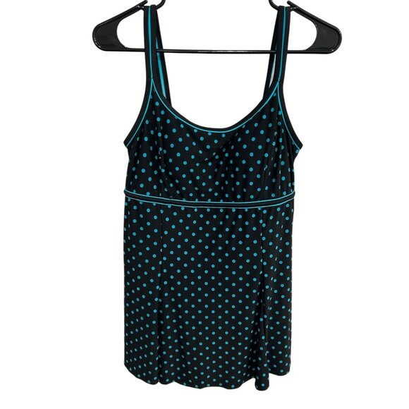 Robby Len Womens Polka Dot Swim Dress Black Teal Size 12 Beach Vacation - Picture 1 of 13